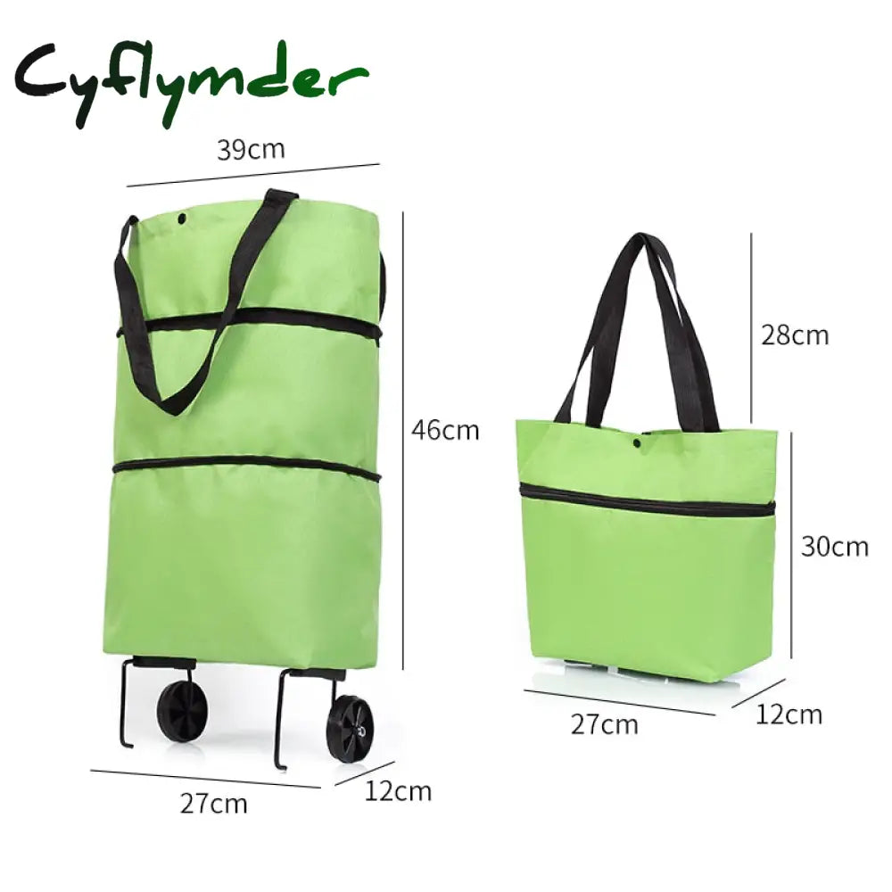 Cyflymder Folding Shopping Pull Cart Trolley Bag With Wheels Foldable Bags Reusable Grocery Food
