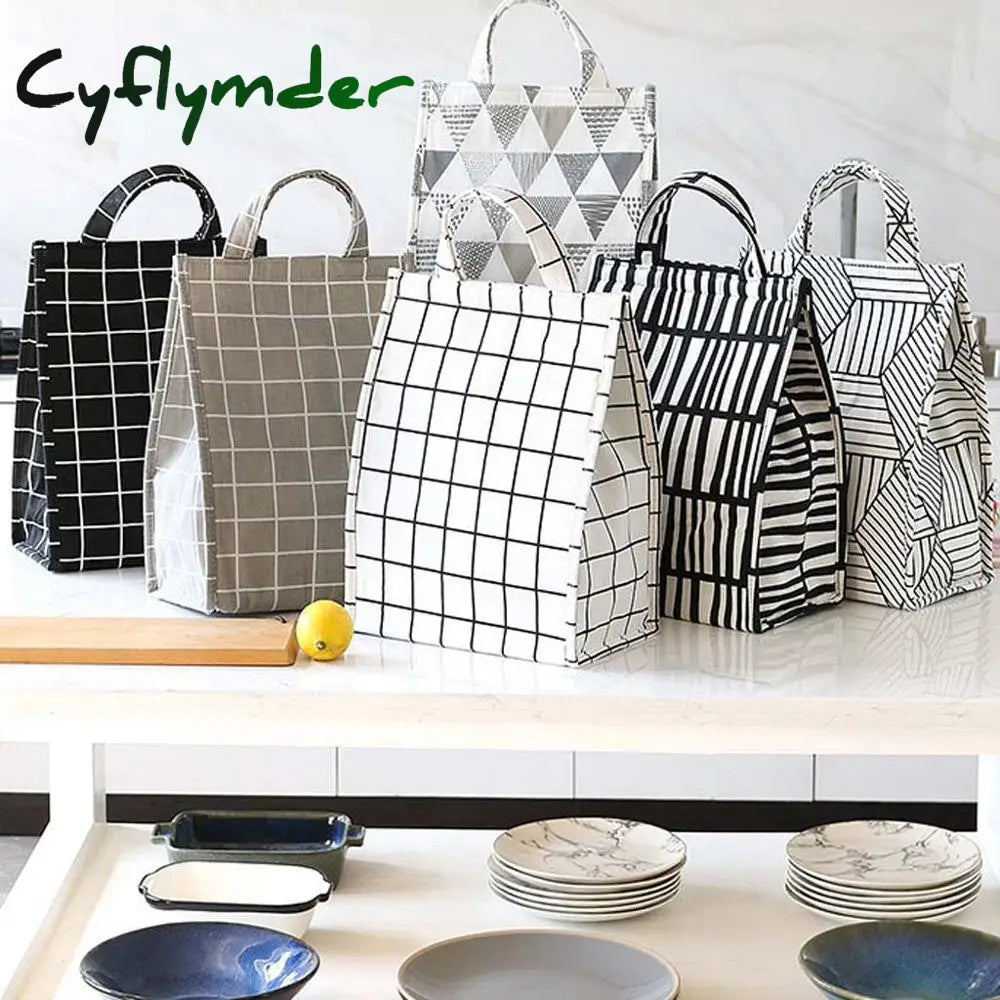 Cyflymder Food Cooler Bag Waterproof Portable Thermal Oxford Lunch For Women Men Kids Large Striped