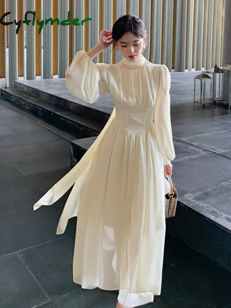 Cyflymder French Elegant Slim Ruffle Dress Summer Women Graduation Evening Party Robe Female Bubble