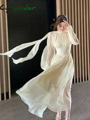 Cyflymder French Elegant Slim Ruffle Dress Summer Women Graduation Evening Party Robe Female Bubble