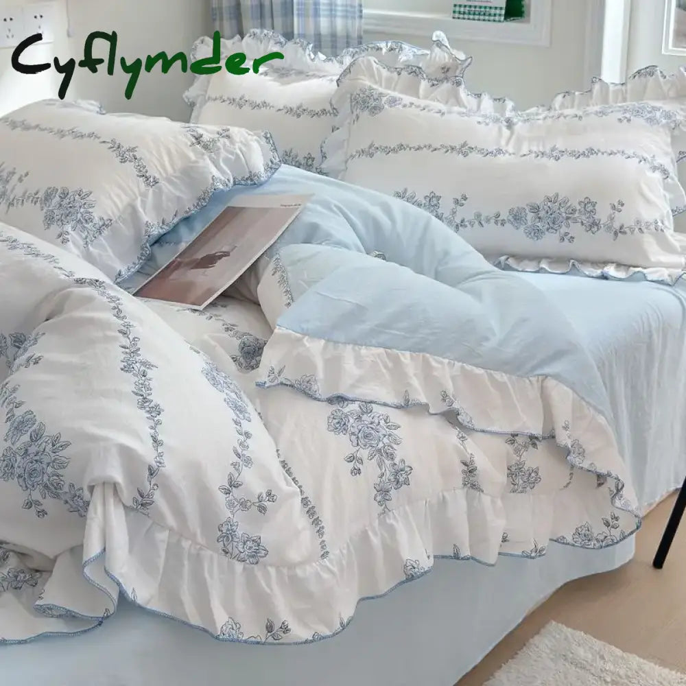 Cyflymder French Floral Duvet Cover Elegant Flower Bedding Set Quilt Cover Single Queen King Size Bed Linen and Sheet