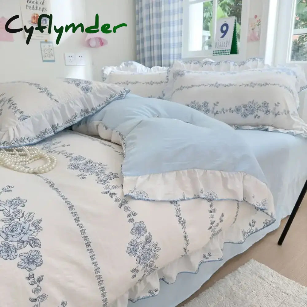 Cyflymder French Floral Duvet Cover Elegant Flower Bedding Set Quilt Cover Single Queen King Size Bed Linen and Sheet