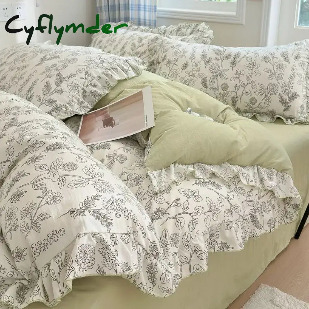 Cyflymder French Floral Duvet Cover Elegant Flower Bedding Set Quilt Cover Single Queen King Size Bed Linen and Sheet