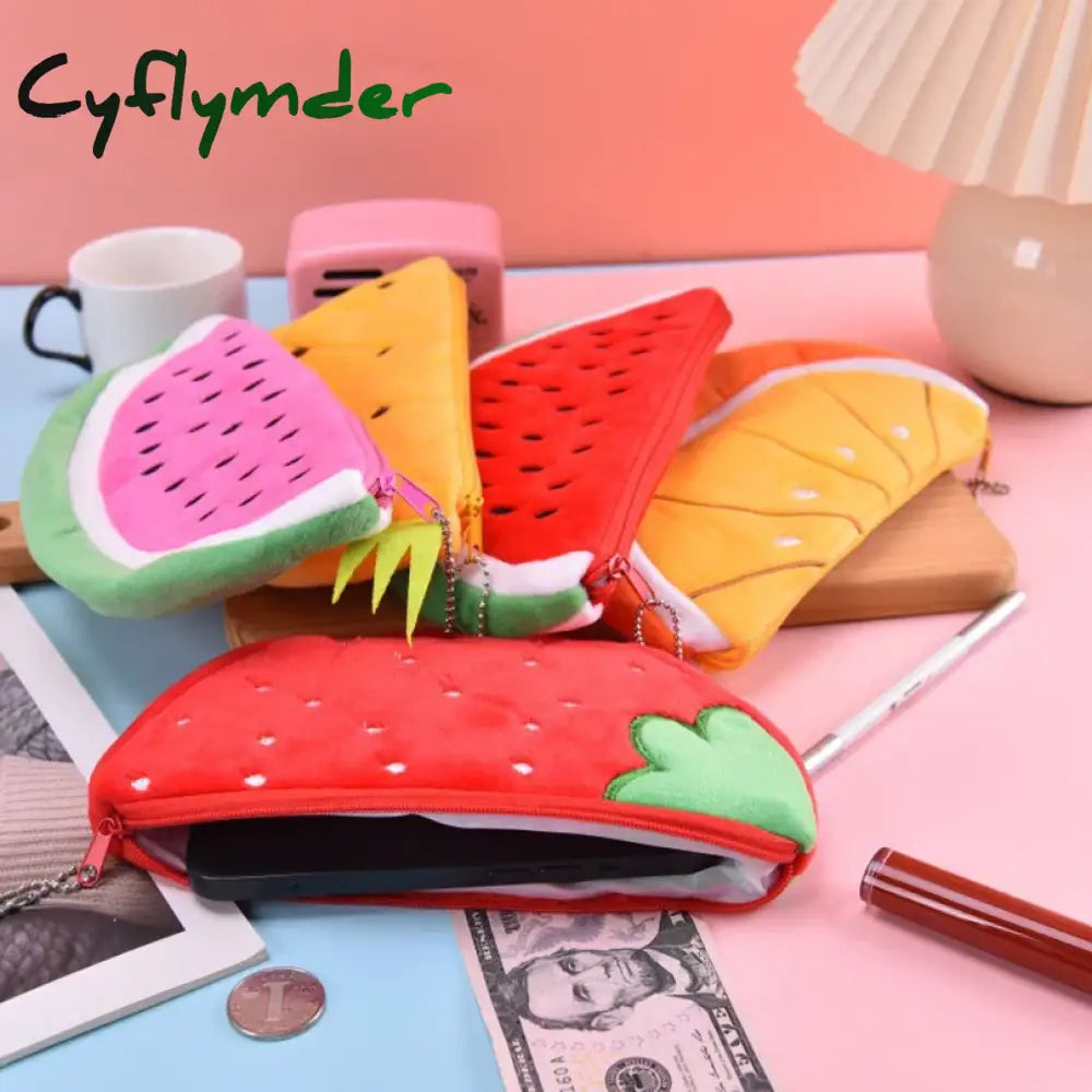 Cyflymder Fruits Pencil Case Kawaii Stationery Watermelon Pouch Estuches Plush School Supplies