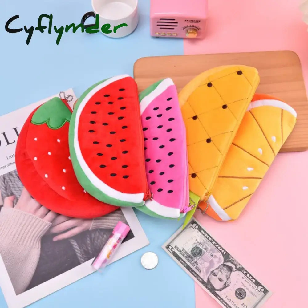 Fruits Pencil Case Kawaii Stationery Watermelon Pencil Pouch Estuches Plush School Supplies Trousse Soft Pencil Cases For Girls