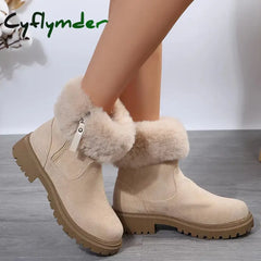 Cyflymder Furry Faux Fur Snow Boots for Women Anti-Slip Platform Winter Boots Woman Keep Warm Plush Ankle Booties Mujer