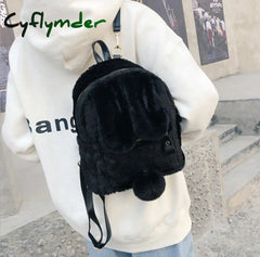 Cyflymder Furry Rabbit Ear Backpack Cute Girls Shoulder Bag Mini Fluffy Plush Schoolbag Winter