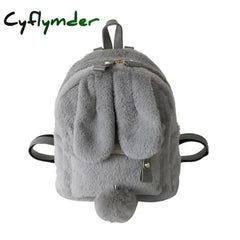 Cyflymder Furry Rabbit Ear Backpack Cute Girls Shoulder Bag Mini Fluffy Plush Schoolbag Winter