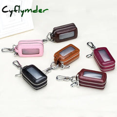 Cyflymder Genuine Cow Leather Home Car Keys’ Bag Double Pocket Zipper Mini Wallet Earth Yellow