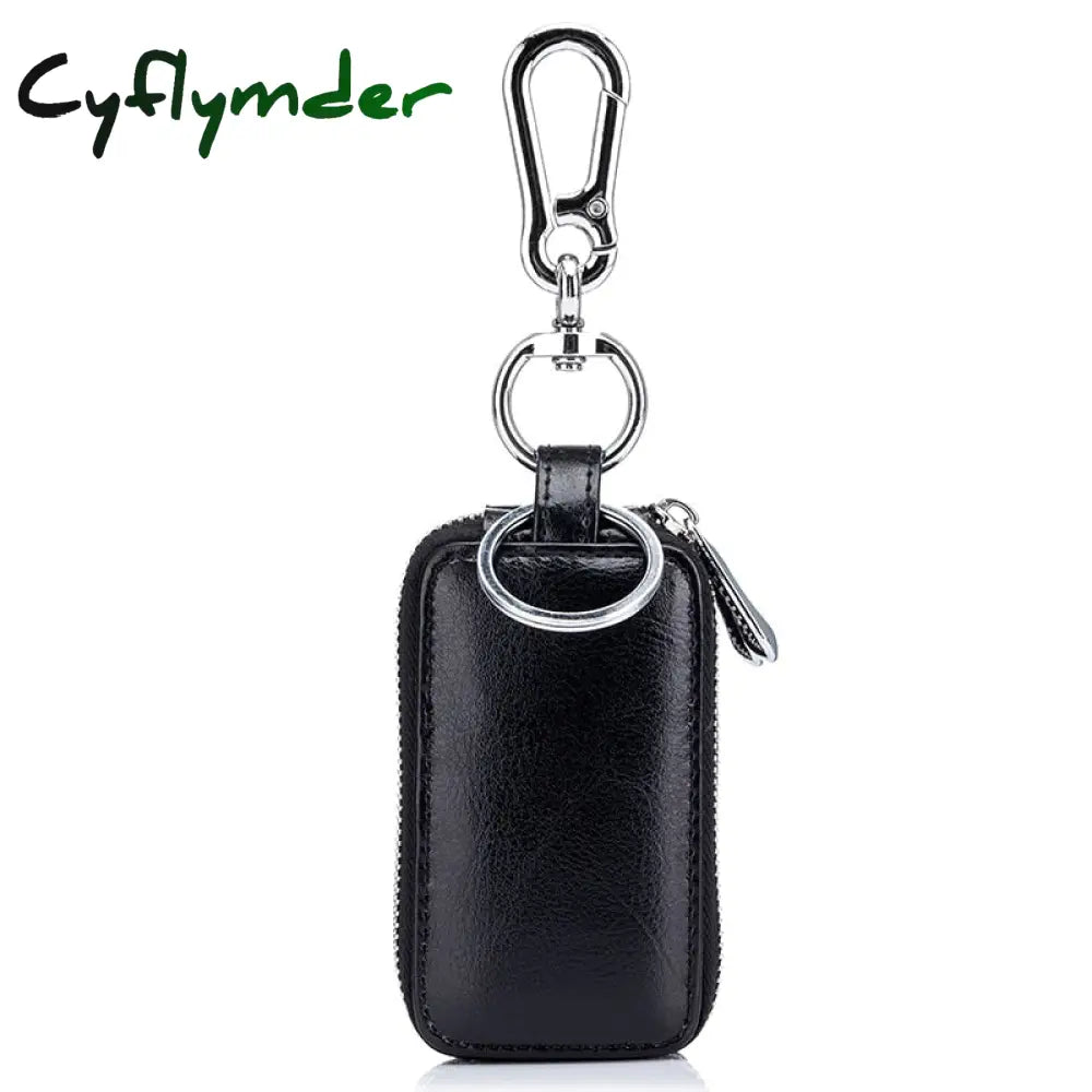 Cyflymder Genuine Cow Leather Home Car Keys’ Bag Double Pocket Zipper Mini Wallet Earth Yellow