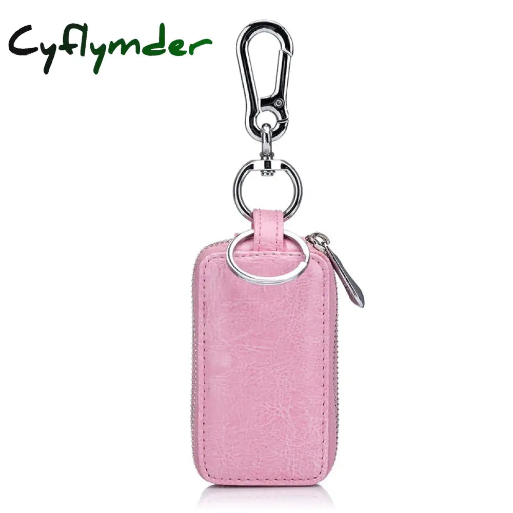 Cyflymder Genuine Cow Leather Home Car Keys’ Bag Double Pocket Zipper Mini Wallet Earth Yellow