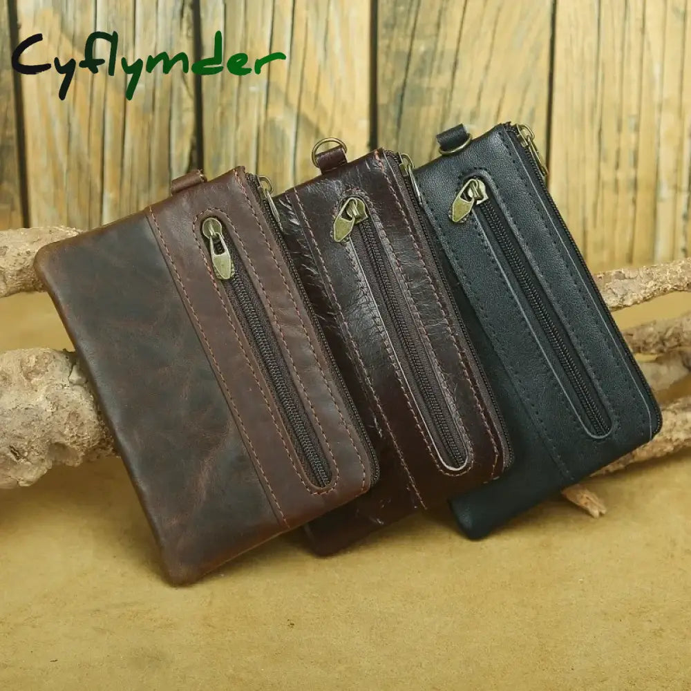 Cyflymder Genuine Leather Coin Purse for Men Women Mini Zipper Wallet Small Money Pocket Bag Female Money Wallets Men