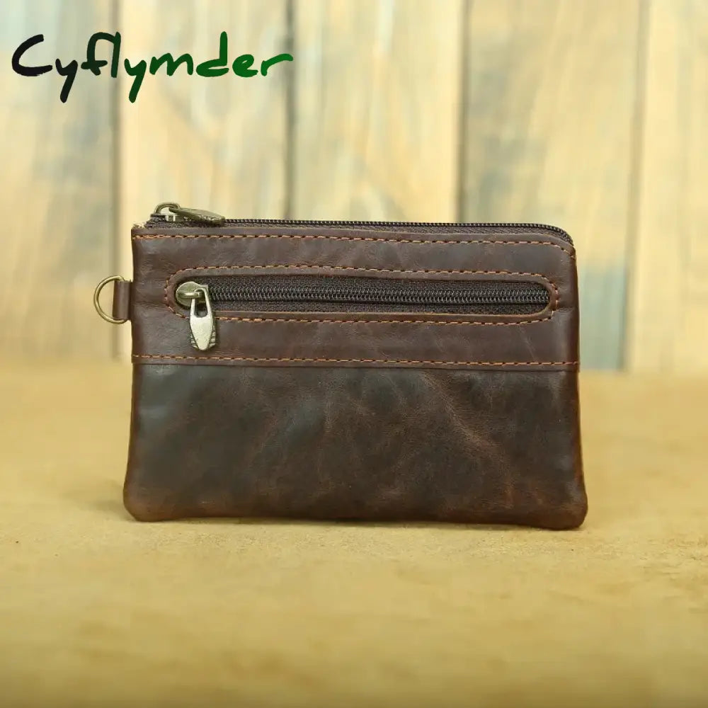 Cyflymder Genuine Leather Coin Purse for Men Women Mini Zipper Wallet Small Money Pocket Bag Female Money Wallets Men