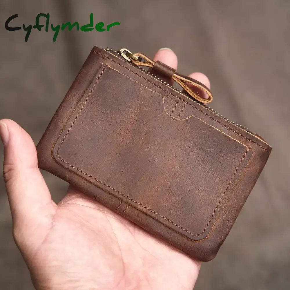 Cyflymder Genuine Leather Coin Purse for Men Women Mini Zipper Wallet Small Money Pocket Bag Female Money Wallets Men