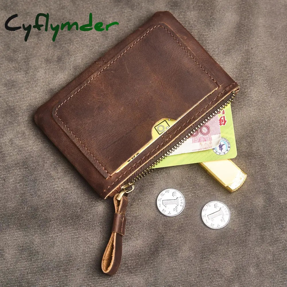 Cyflymder Genuine Leather Coin Purse for Men Women Mini Zipper Wallet Small Money Pocket Bag Female Money Wallets Men