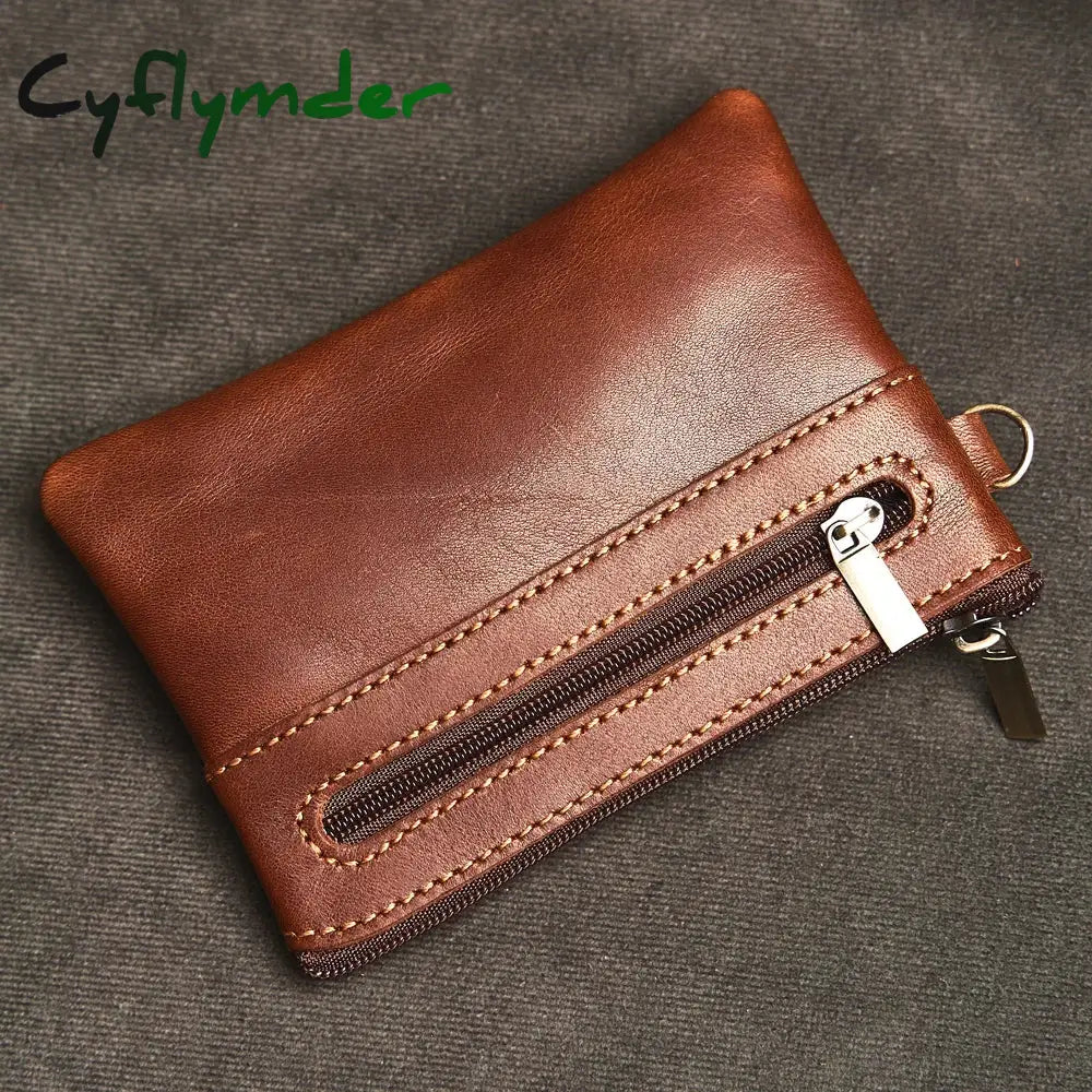 Cyflymder Genuine Leather Coin Purse for Men Women Mini Zipper Wallet Small Money Pocket Bag Female Money Wallets Men