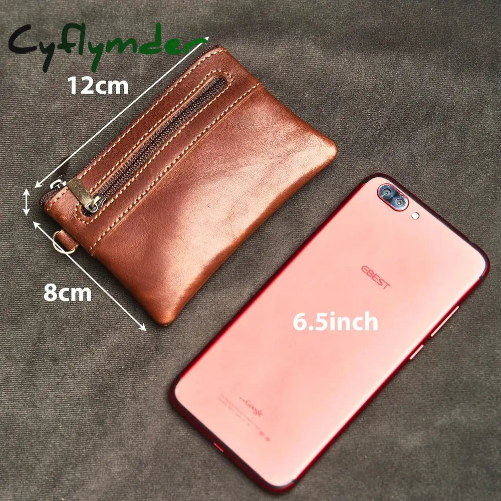 Cyflymder Genuine Leather Coin Purse for Men Women Mini Zipper Wallet Small Money Pocket Bag Female Money Wallets Men