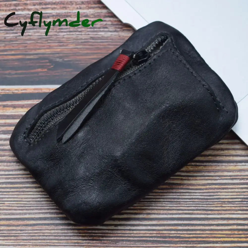 Cyflymder Genuine Leather Coin Purse Men Vintage Original Leather Handmade Small Mini Wallet Card Holder Money Bag