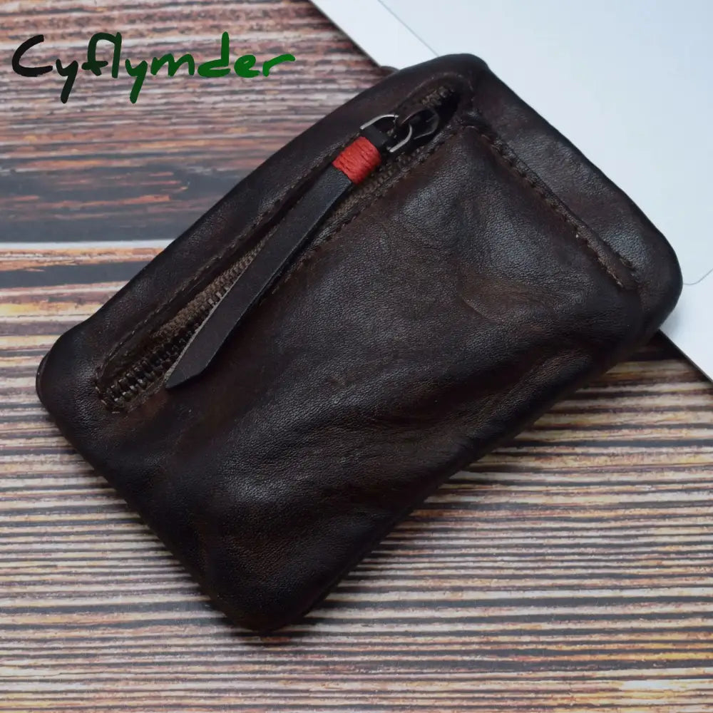 Cyflymder Genuine Leather Coin Purse Men Vintage Original Leather Handmade Small Mini Wallet Card Holder Money Bag