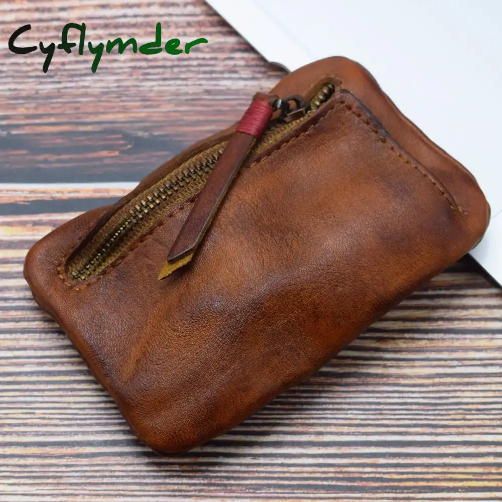 Cyflymder Genuine Leather Coin Purse Men Vintage Original Leather Handmade Small Mini Wallet Card Holder Money Bag