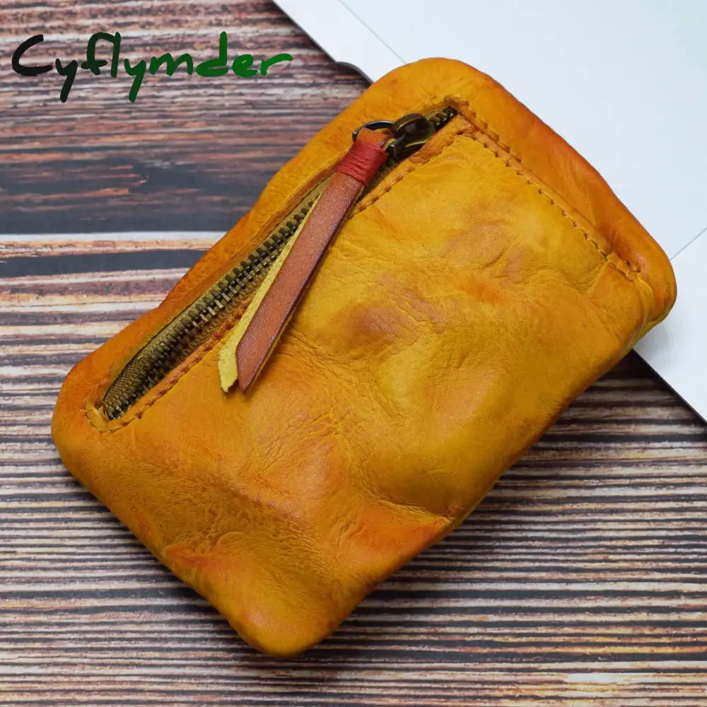 Cyflymder Genuine Leather Coin Purse Men Vintage Original Leather Handmade Small Mini Wallet Card Holder Money Bag