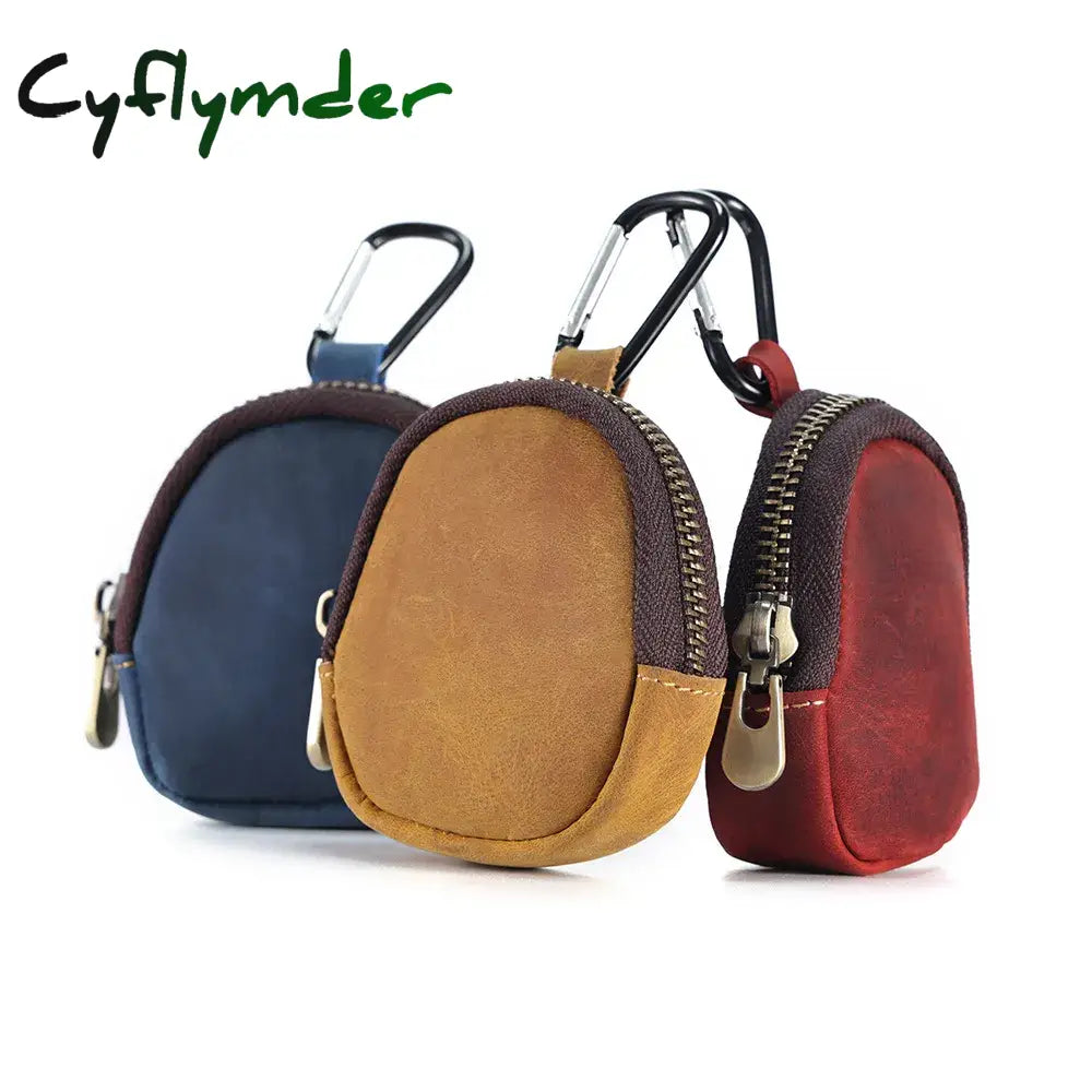 Cyflymder Genuine Leather Coin Purse With Hiking Buckle Change For Headphones Sd Memory Card Camera