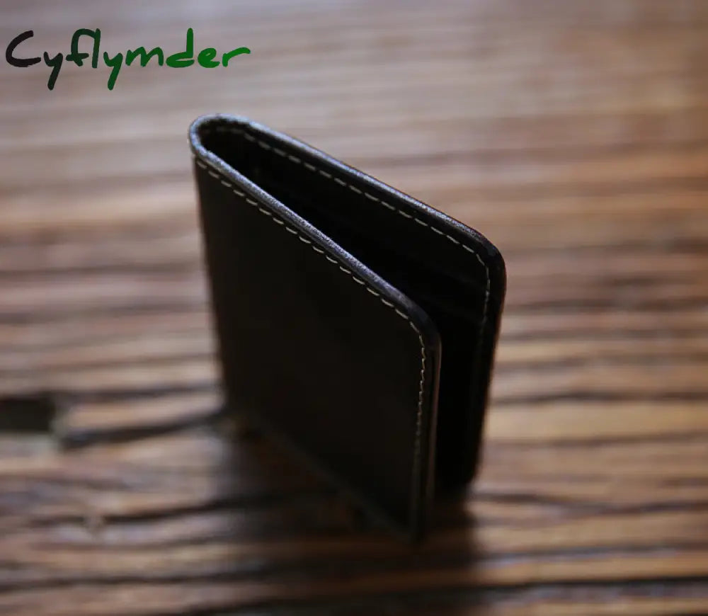 Cyflymder Genuine Leather Credit Card Holder For Men Vintage Short Handmade Bifold Slim Small Man