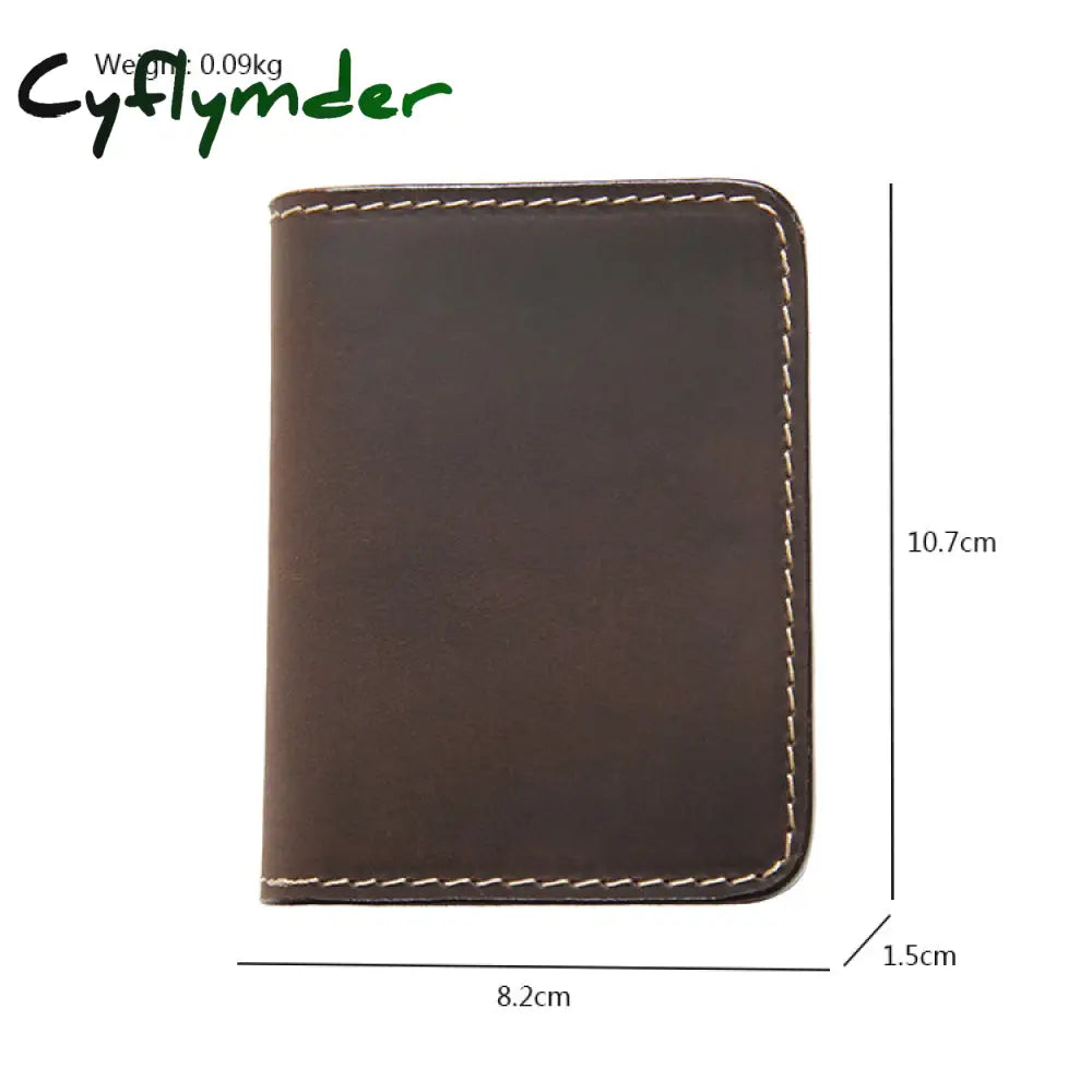 Cyflymder Genuine Leather Credit Card Holder For Men Vintage Short Handmade Bifold Slim Small Man