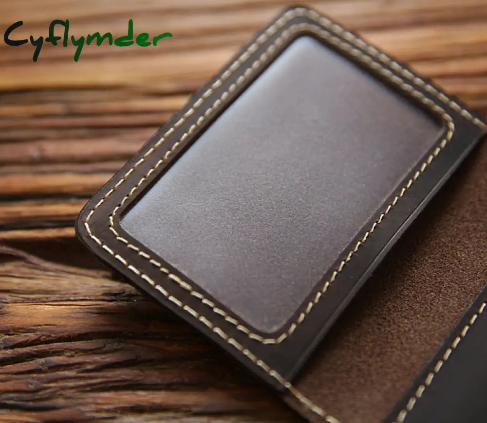 Cyflymder Genuine Leather Credit Card Holder For Men Vintage Short Handmade Bifold Slim Small Man