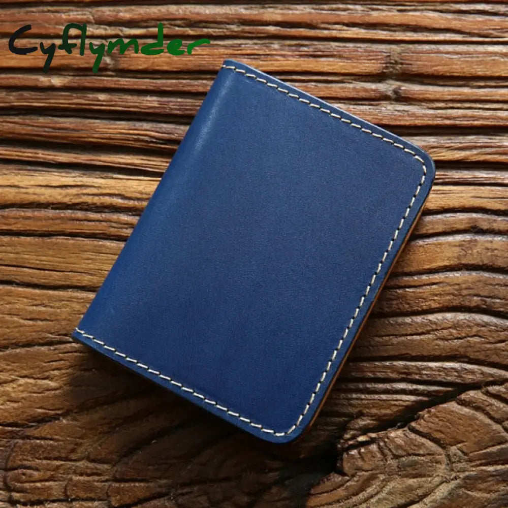 Cyflymder Genuine Leather Credit Card Holder For Men Vintage Short Handmade Bifold Slim Small Man