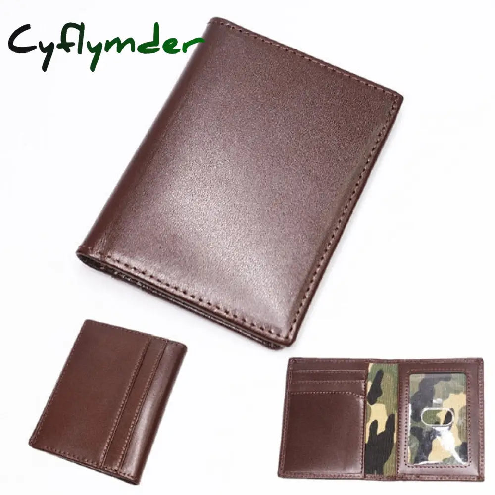 Cyflymder Genuine Leather Credit Card Holder For Men Vintage Short Handmade Bifold Slim Small Man