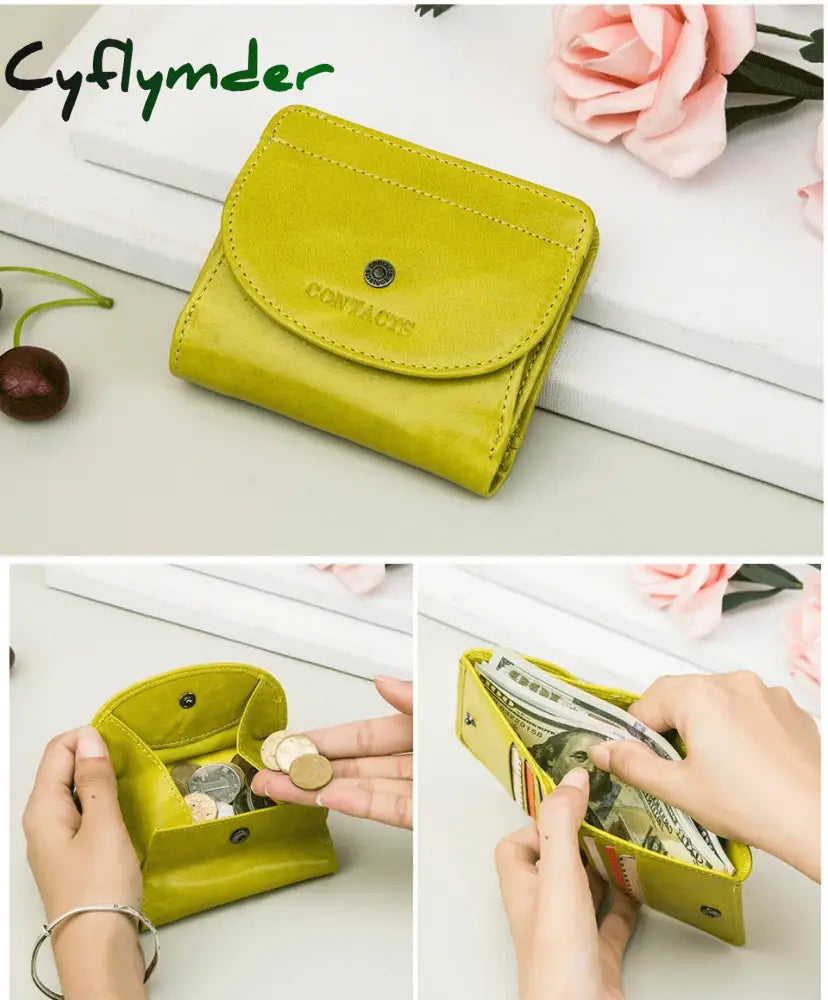 Cyflymder Genuine Leather Fashion Small Wallet Women Female Coin Purse Short Rfid Card Holder