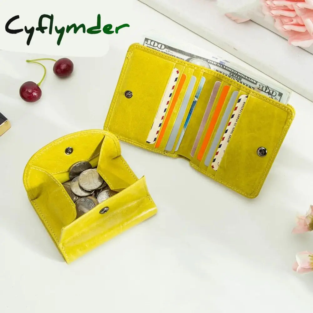 Cyflymder Genuine Leather Fashion Small Wallet Women Female Coin Purse Short Rfid Card Holder