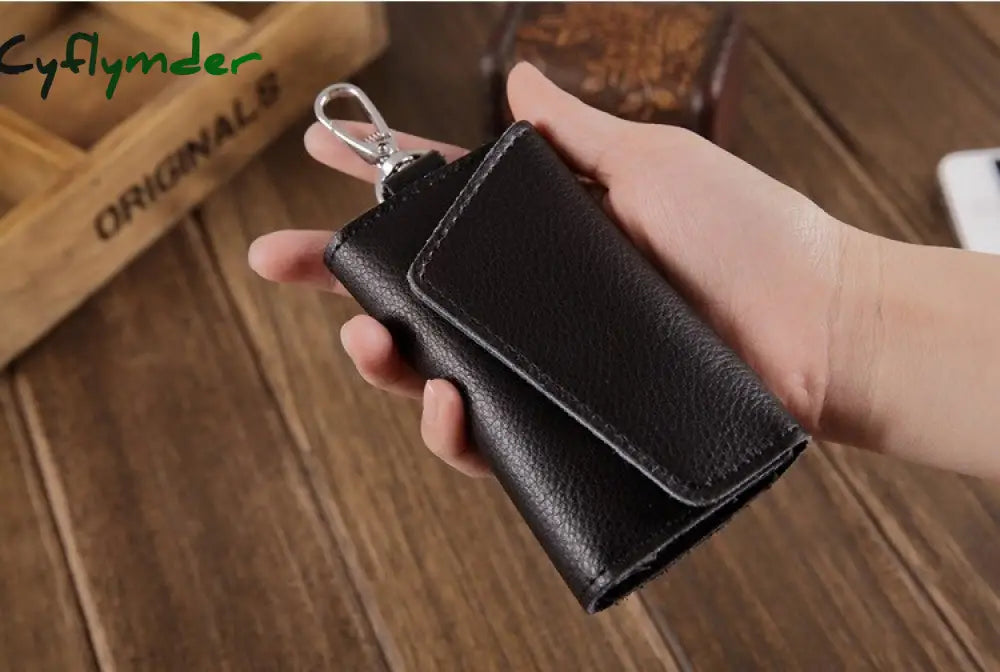 Cyflymder Genuine Leather Keychain Men Women Key Holder Organizer Pouch Cow Split Car Bag Wallet