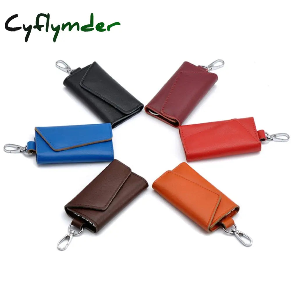 Cyflymder Genuine Leather Keychain Men Women Key Holder Organizer Pouch Cow Split Car Bag Wallet