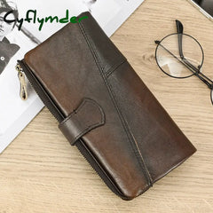 Cyflymder Genuine Leather Long Wallet Man Women Credit Card Holder Clutch Purse Hasp Moible Phone