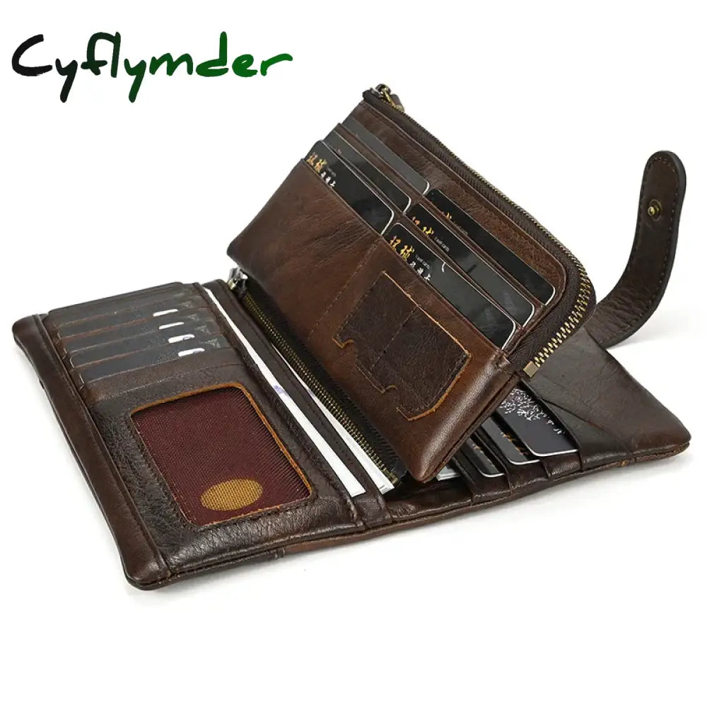 Cyflymder Genuine Leather Long Wallet Man Women Credit Card Holder Clutch Purse Hasp Moible Phone