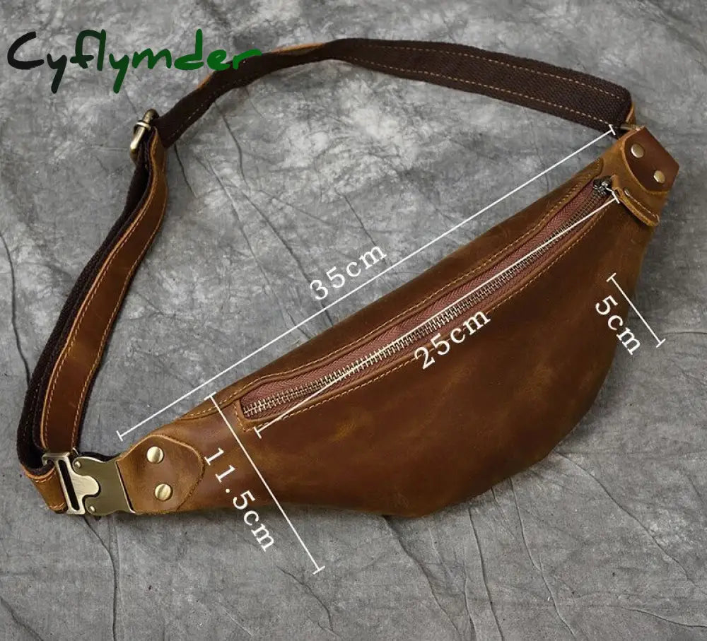 Cyflymder Genuine Leather Men Bag Waist Genuine Cow Leather Vintage Small Fanny Pack Male Chest