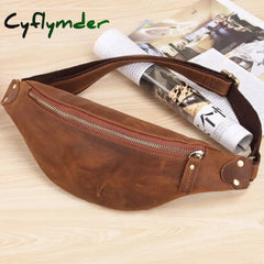 Cyflymder Genuine Leather Men Bag Waist Genuine Cow Leather Vintage Small Fanny Pack Male Chest