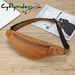 Cyflymder Genuine Leather Men Bag Waist Genuine Cow Leather Vintage Small Fanny Pack Male Chest