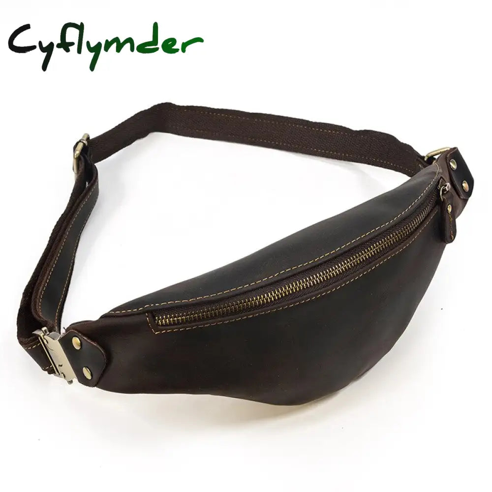 Cyflymder Genuine Leather Men Bag Waist Genuine Cow Leather Vintage Small Fanny Pack Male Chest