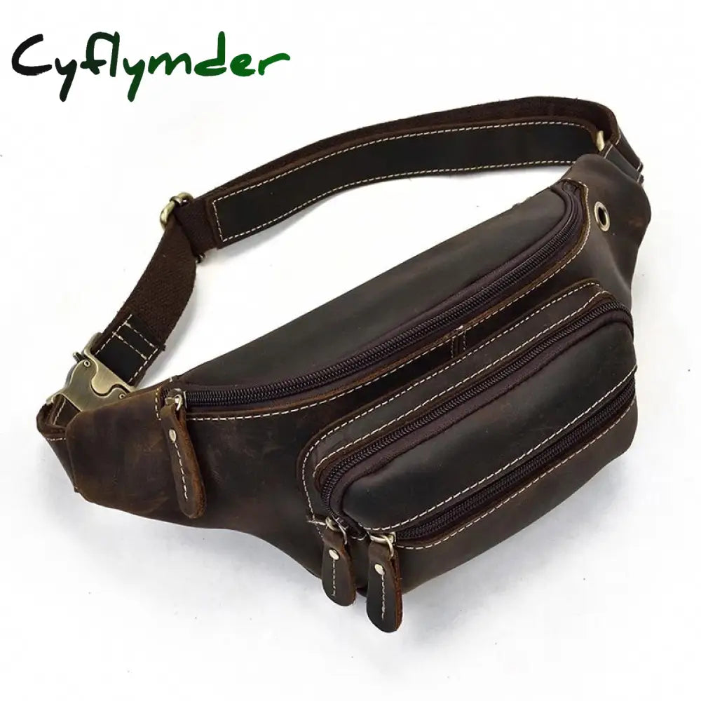 Cyflymder Genuine Leather Men Bag Waist Genuine Cow Leather Vintage Small Fanny Pack Male Chest