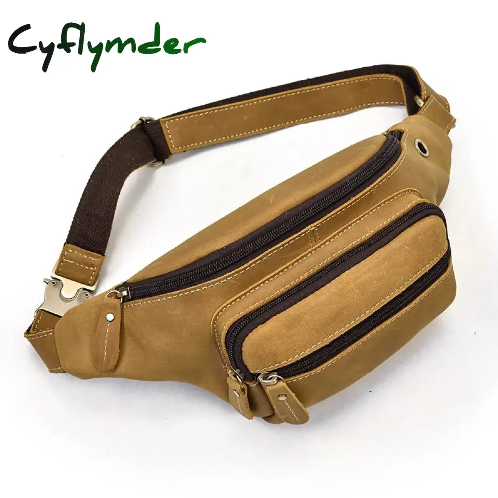 Cyflymder Genuine Leather Men Bag Waist Genuine Cow Leather Vintage Small Fanny Pack Male Chest