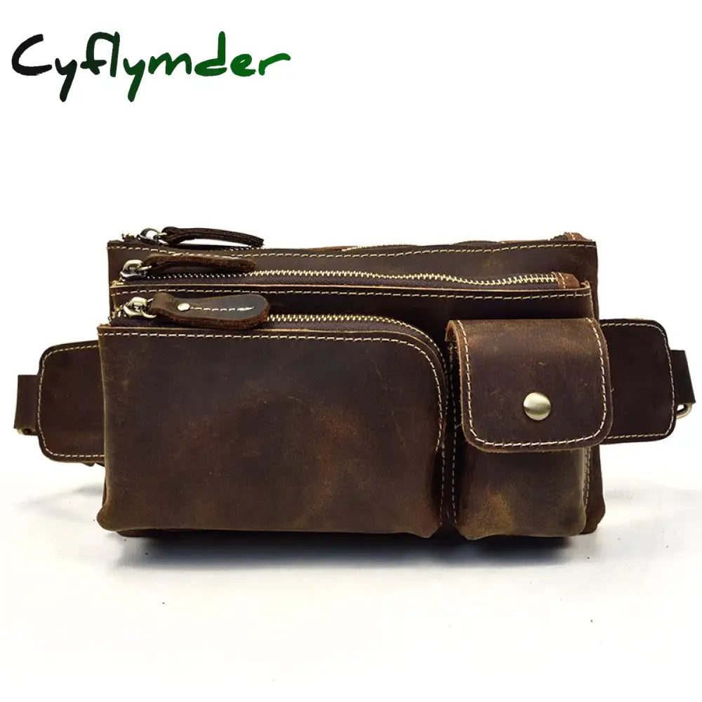 Cyflymder Genuine Leather Men Bag Waist Genuine Cow Leather Vintage Small Fanny Pack Male Chest