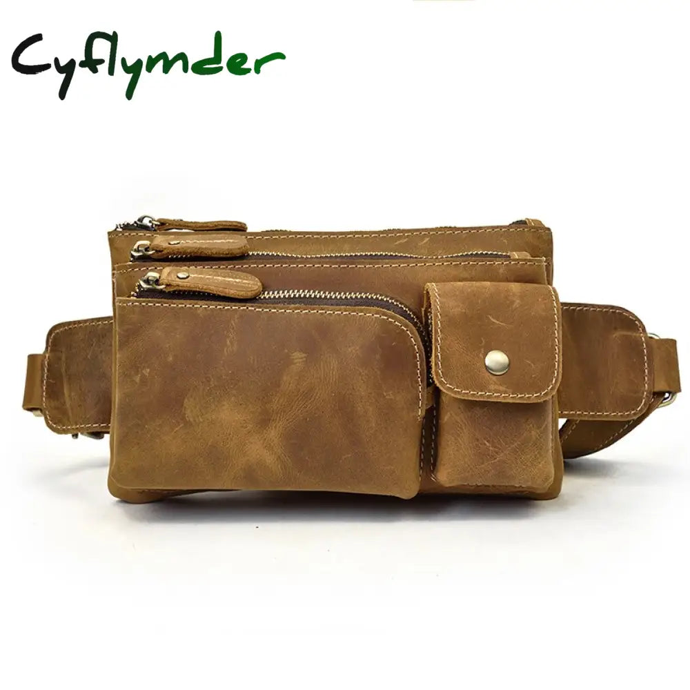 Cyflymder Genuine Leather Men Bag Waist Genuine Cow Leather Vintage Small Fanny Pack Male Chest