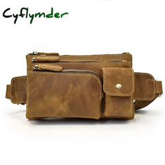 Cyflymder Genuine Leather Men Bag Waist Genuine Cow Leather Vintage Small Fanny Pack Male Chest