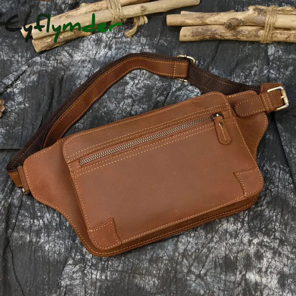 Cyflymder Genuine Leather Men Bag Waist Genuine Cow Leather Vintage Small Fanny Pack Male Chest