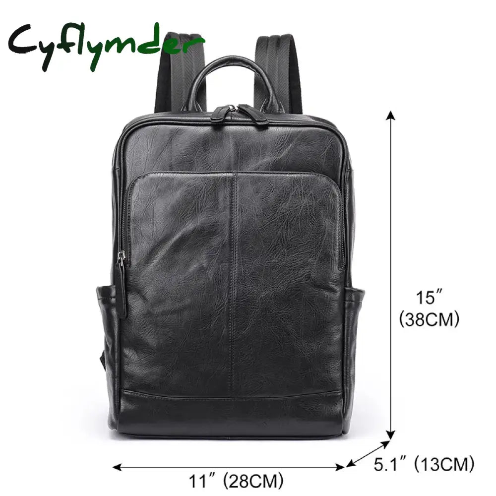 Cyflymder Genuine Leather Men Laptop Backpack Soft Cowhide 14 Inch Bagpack Travel Bag Women