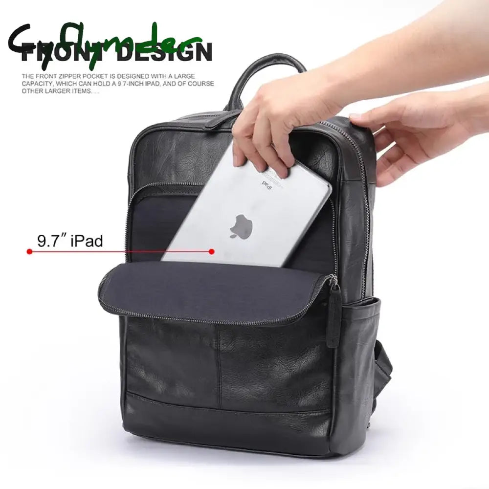 Cyflymder Genuine Leather Men Laptop Backpack Soft Cowhide 14 Inch Bagpack Travel Bag Women