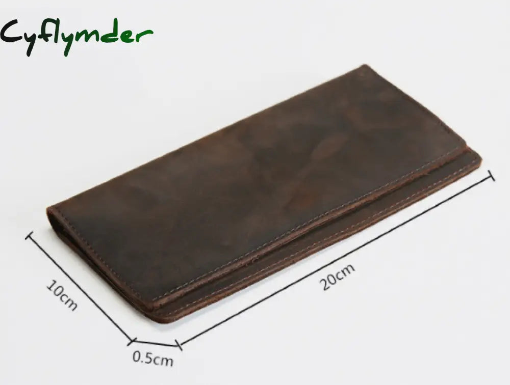 Cyflymder Genuine Leather Men Wallet Crazy Horse Cowhide Vintage Handmade Long Slim Thin Men’s